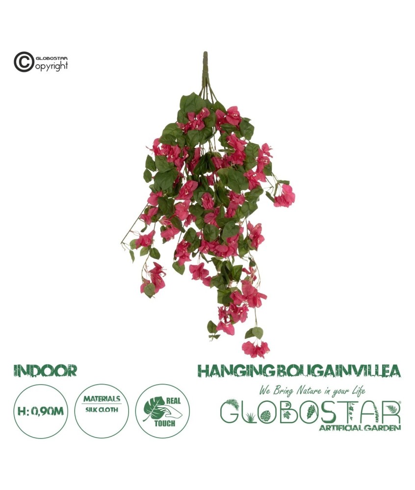 GloboStar® Artificial Garden BOUGAINVILLEA BRANCH 20663 Τεχνητό Κρεμαστό Διακοσμητικό Κλαδί Μπουκαμβίλιας Φουξ Μ45 x Π12 x Υ90cm